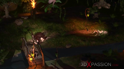 Beautiful young fairies fucked by lustful man bull in fairy forest